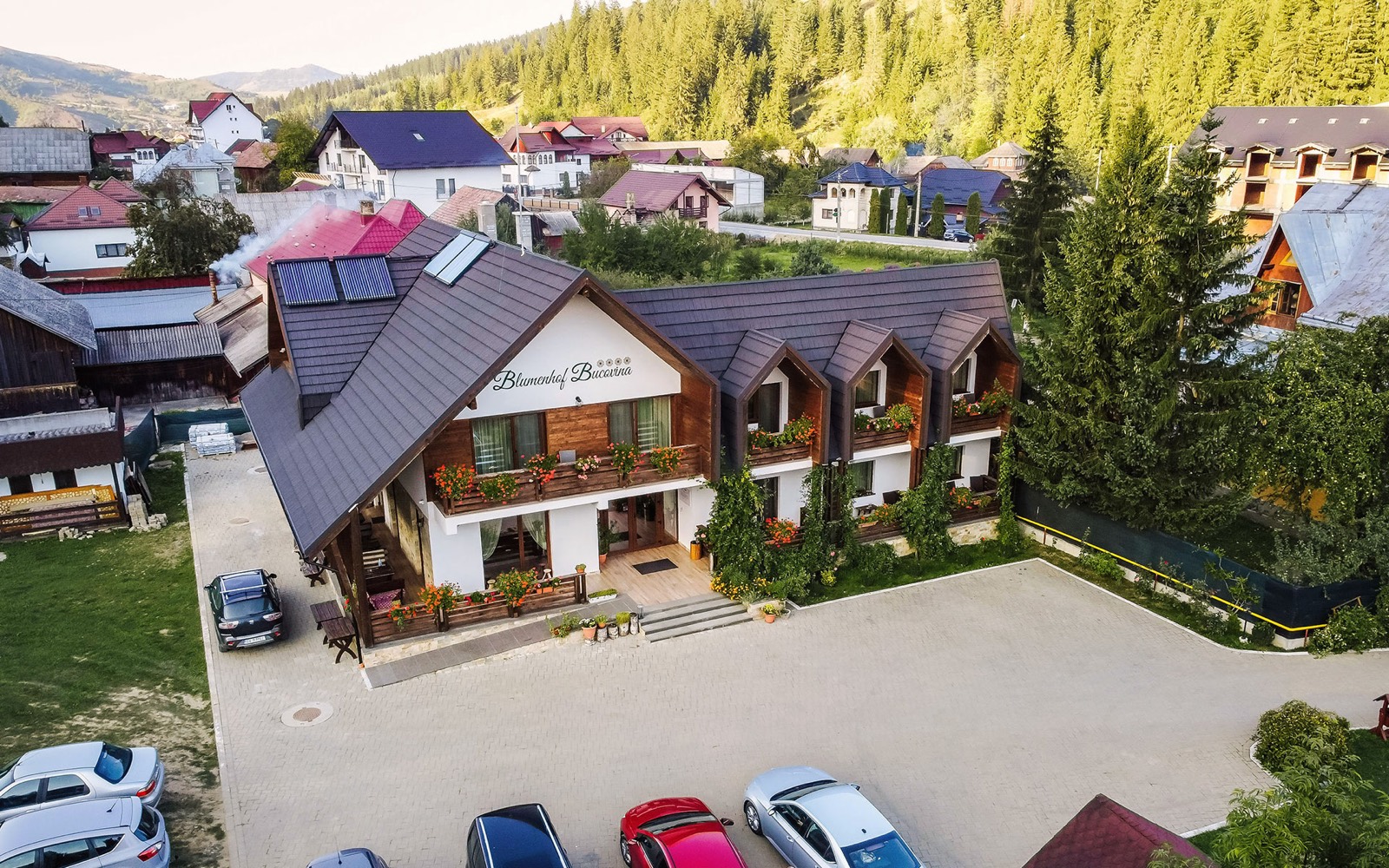 Blumenhof from above, in the Bucovina hills.